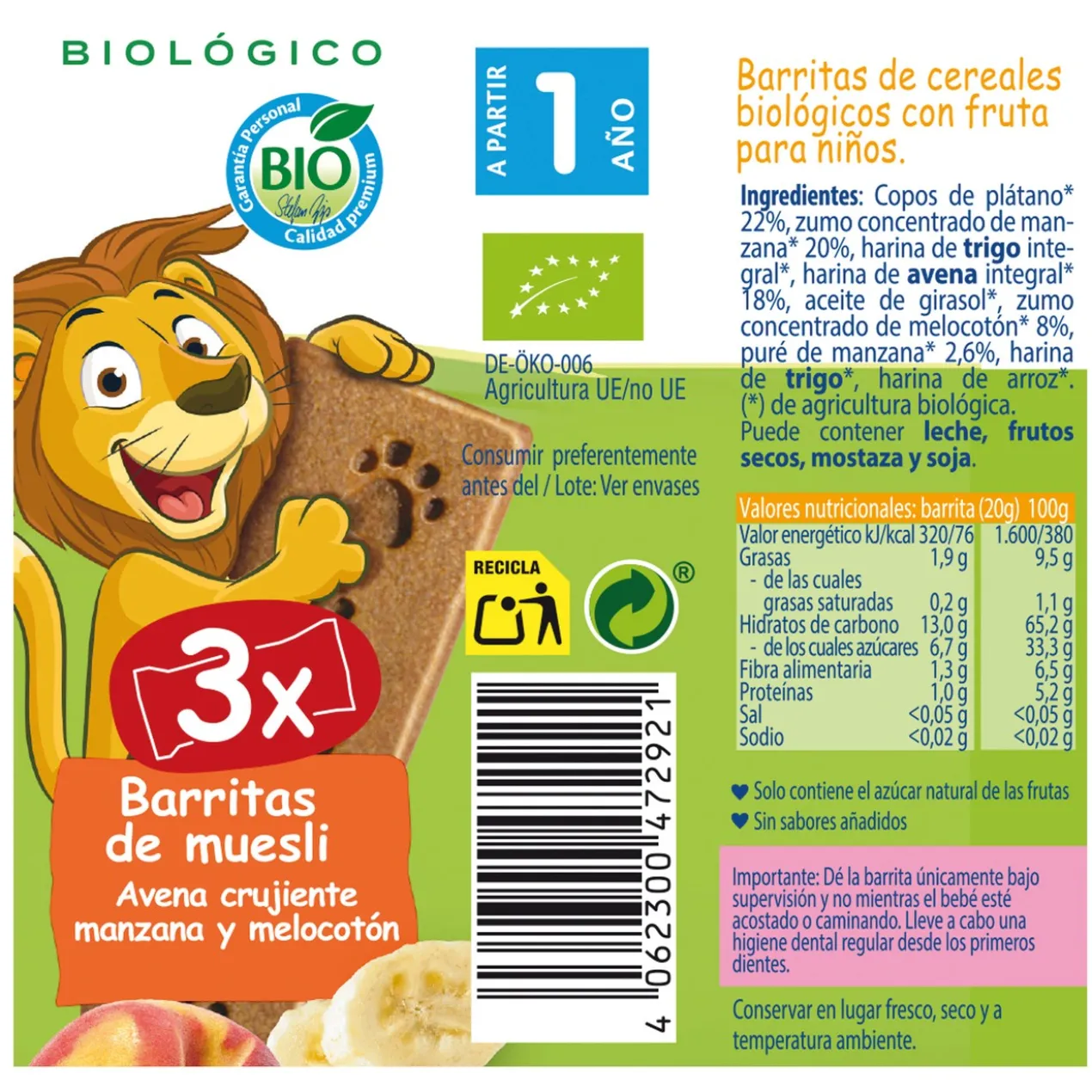 Barrinhas de Muesli Aveia Crocante, Maçã e Pêssego