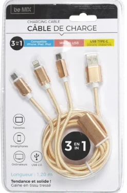 Cabo USB 3 em 1 MICRO USB-T C
