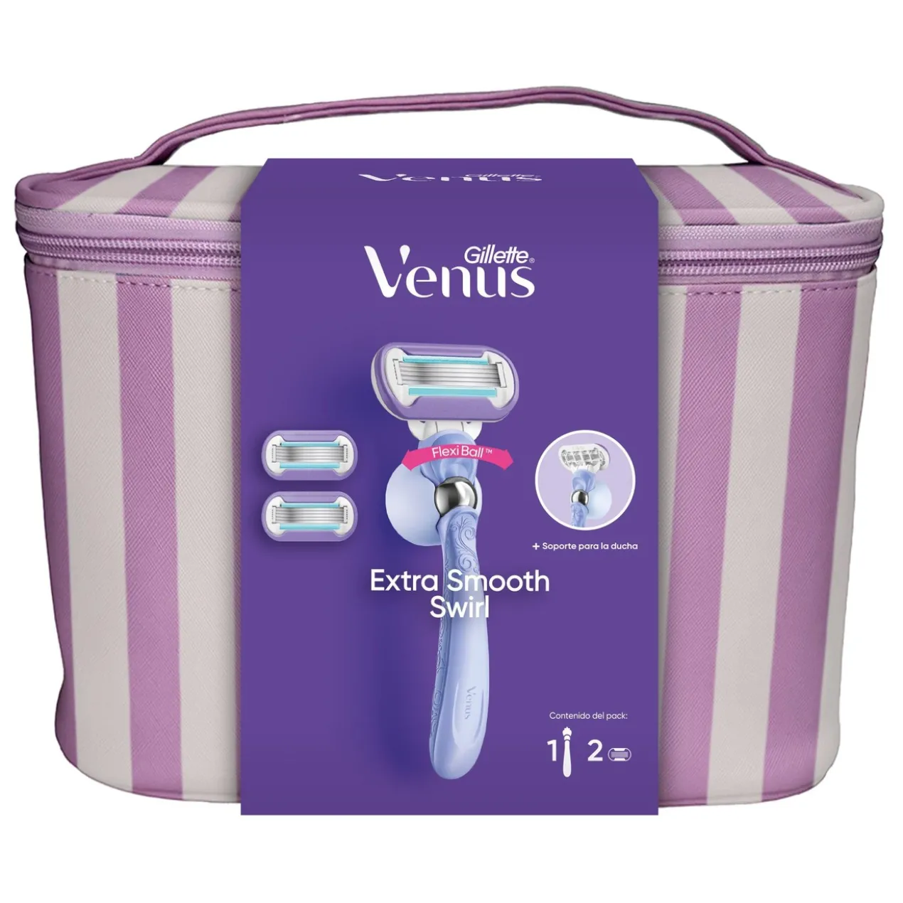 Coffret Nécessaire + Venus Extra Smooth Swirl Máquina de Barbear + 2 Recargas + Suporte