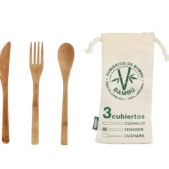 Conjunto de 3 Talheres de Bambu com Bolsa