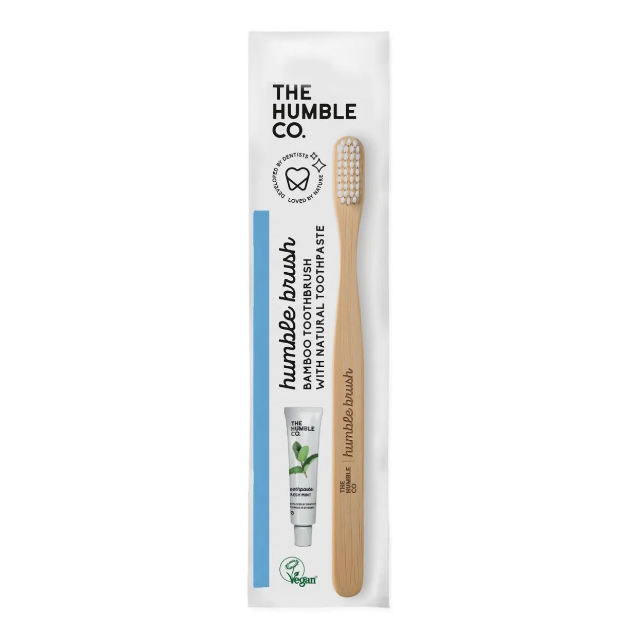 Conjunto Escova de Dentes de Bambú Branco Adulto Macio + Pasta de Dentes Menta Fresca