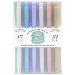 Conjunto Muted Pastel 6 Marcadores de Ponta Dupla
