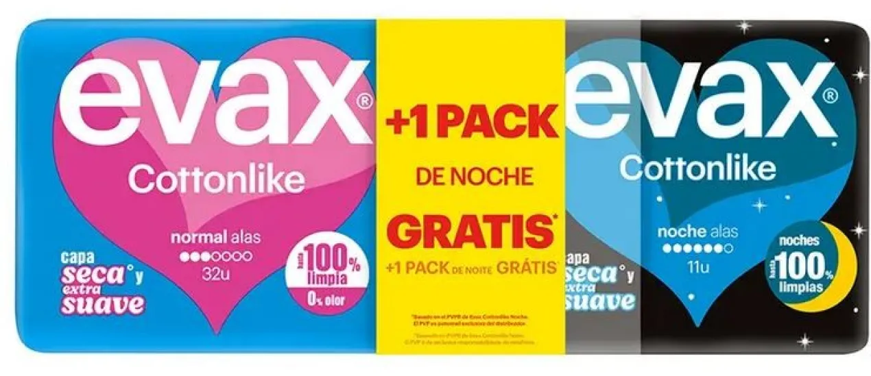 Cottonlike Pensos Higiénicos Normal com Asas + Noite com Asas Pack