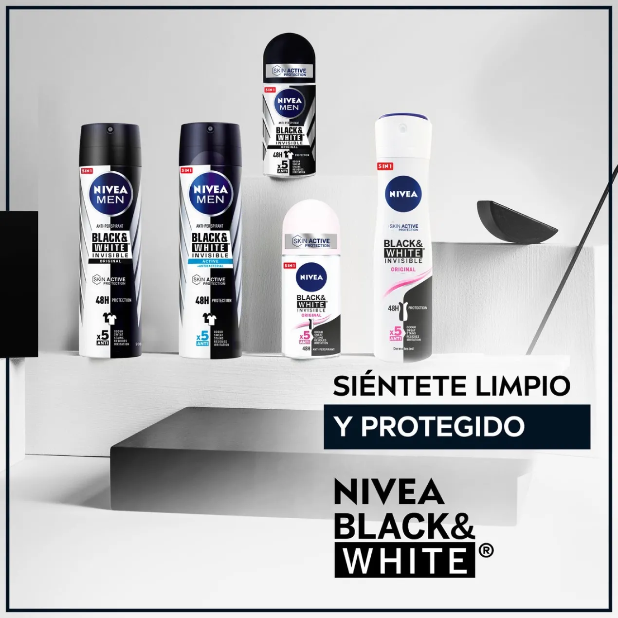 Men Black & White Invisible Desodorizante Roll On