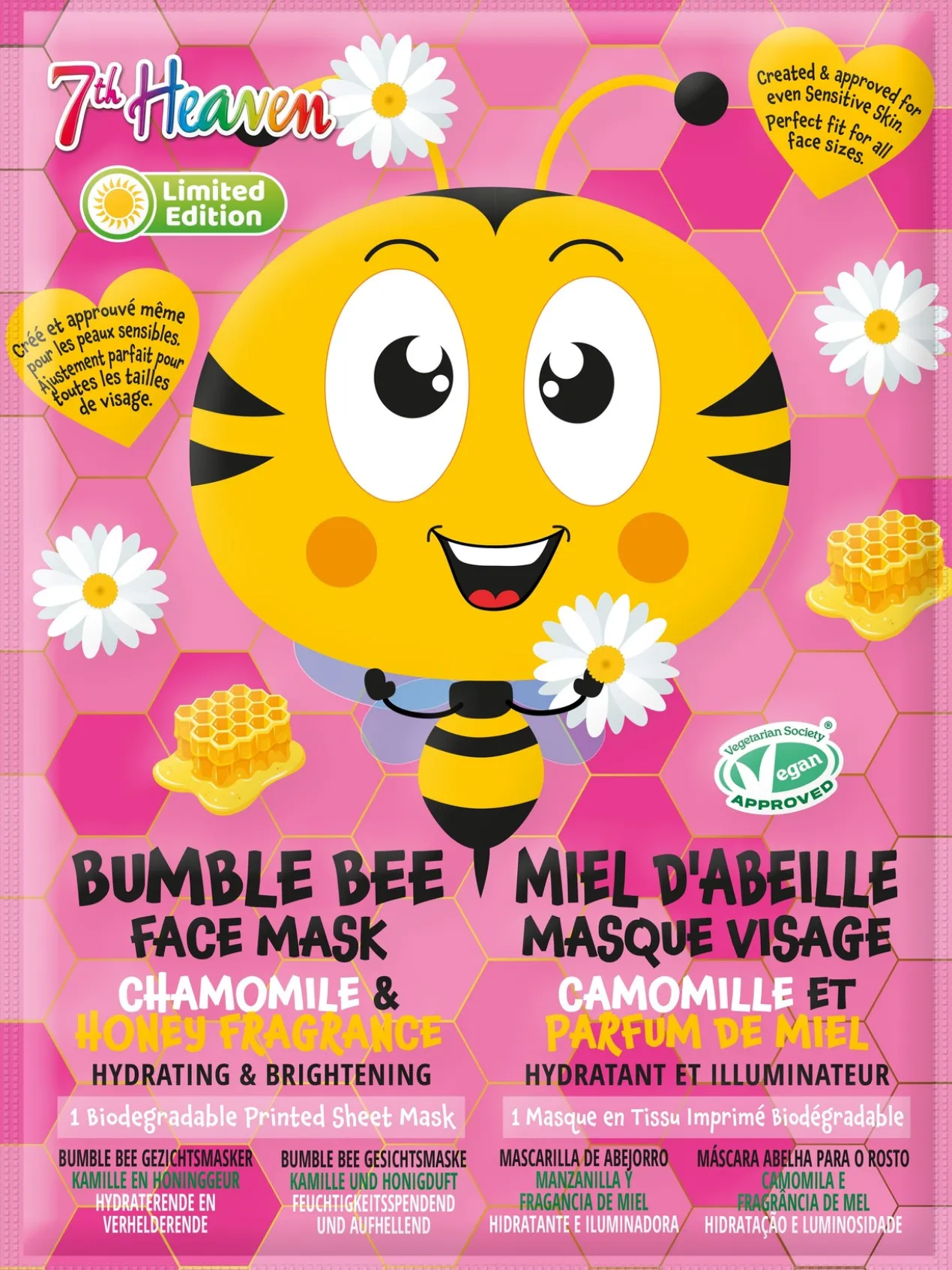 Máscara Facial de Tecido Bumble Bee Camomila e Mel