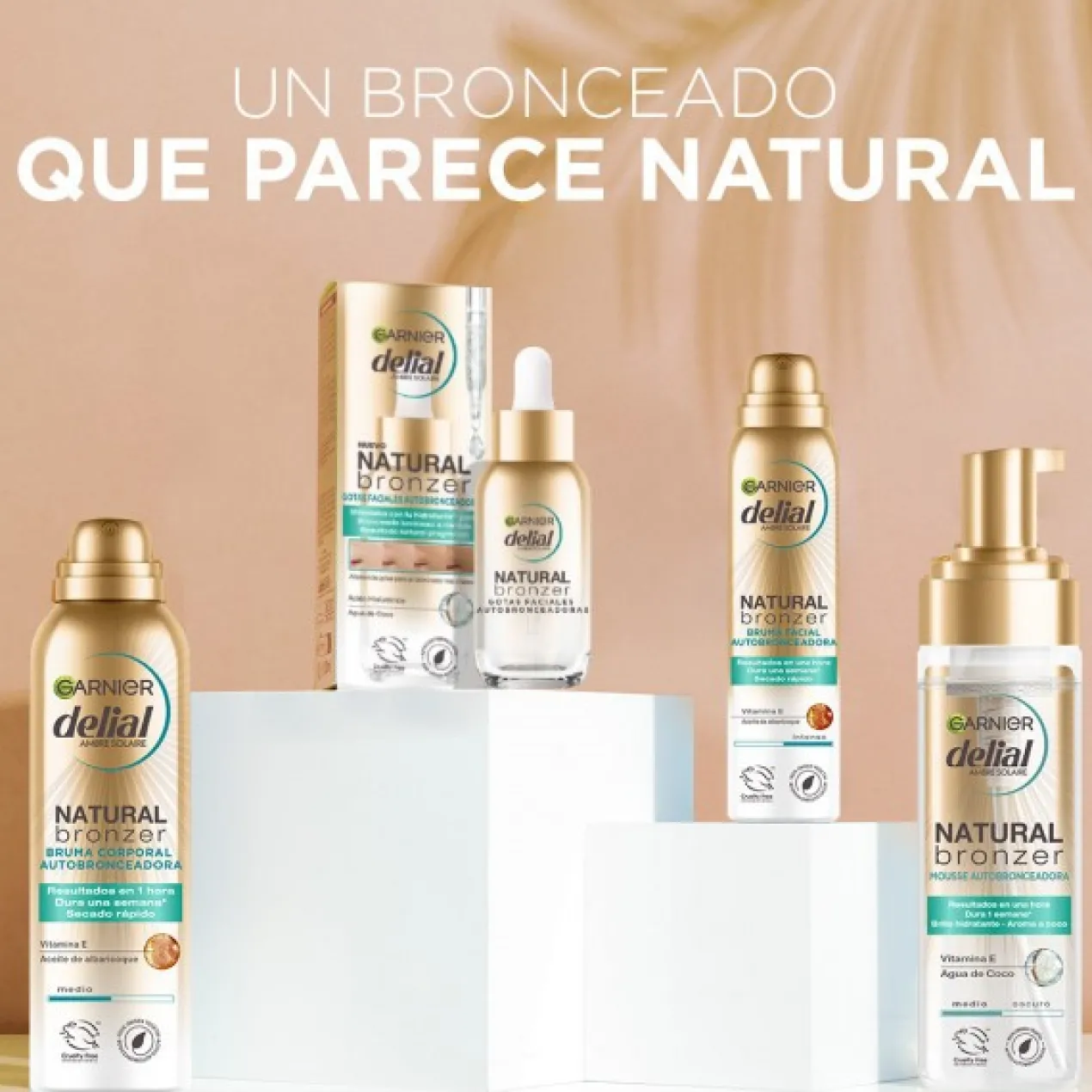 Natural Bronzer Gotas Faciais Autobronzeadoras com Ácido Hialurónico e Água de Coco