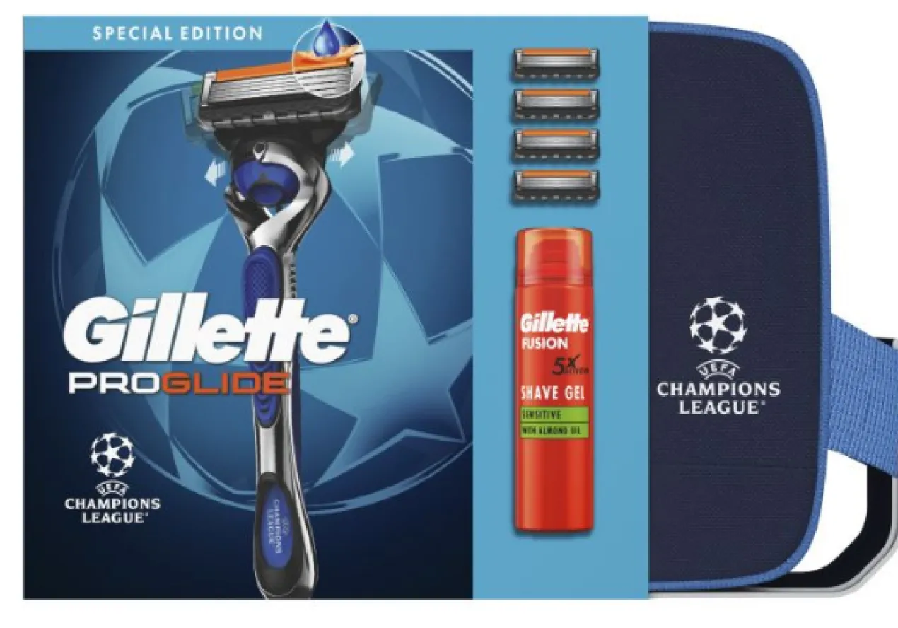 Nécessaire Champions League Proglide Máquina + Recargas + Espuma de Barbear