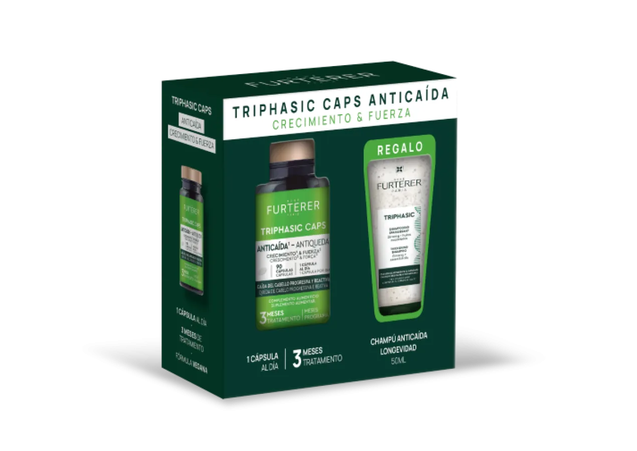Pack Complemento Alimentar Anti-Queda - Triphasic Caps + Brinde Champô Triphasic
