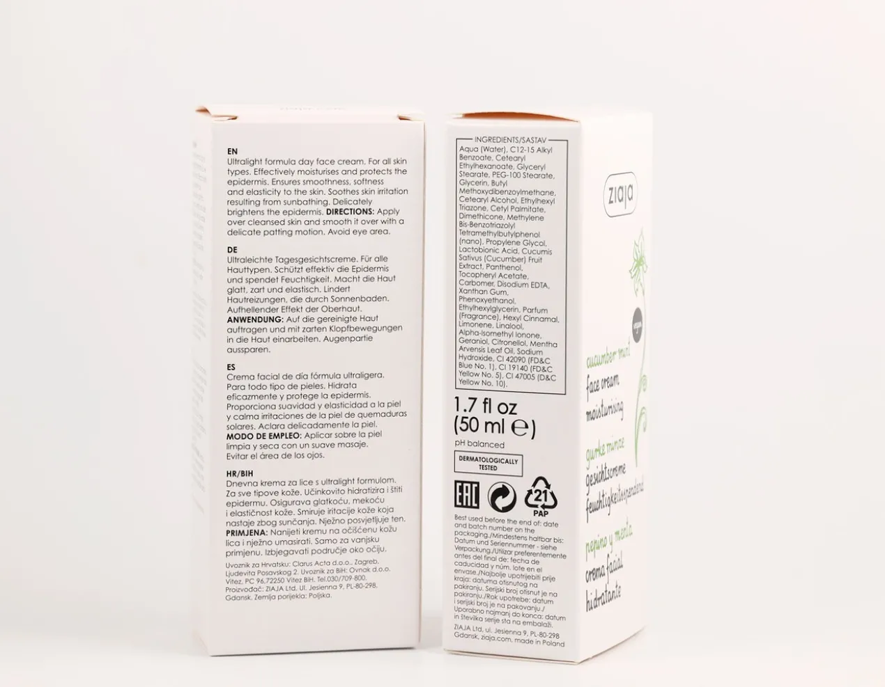 Pepino e Menta Creme facial hidratante