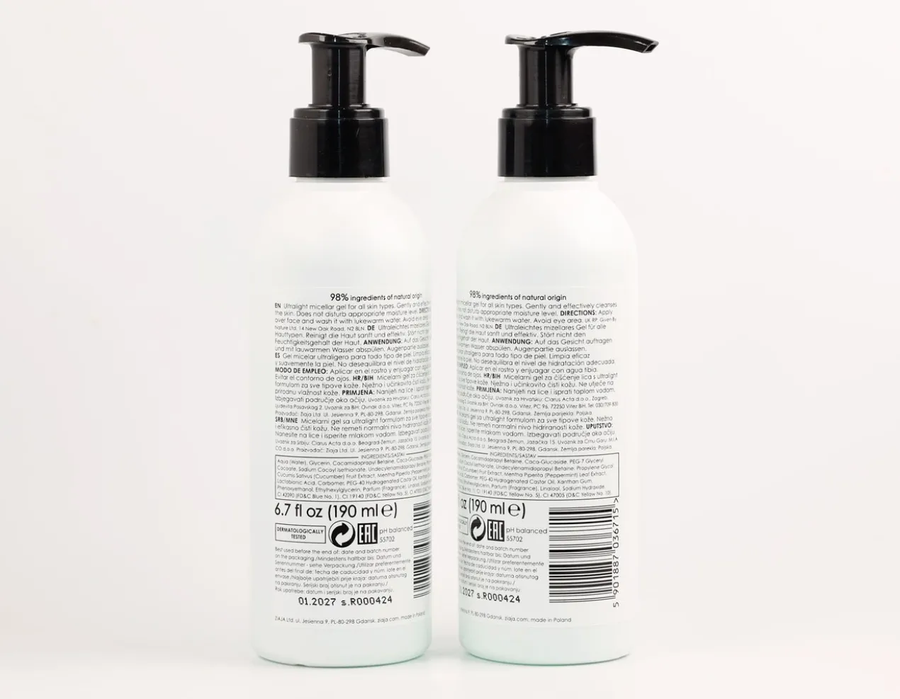 Pepino e Menta Gel de limpeza micelar