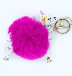 Porta-chaves Bola de Pelo de Lama Fúcsia