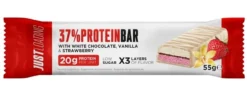 ProteinBar Barra de proteína de baunilha e morango com chocolate branco