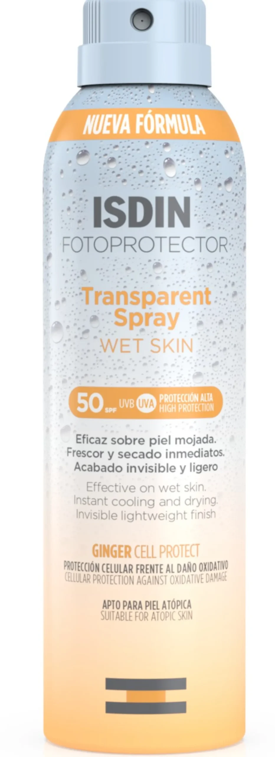 Proteção solar transparente em spray para pele molhada
