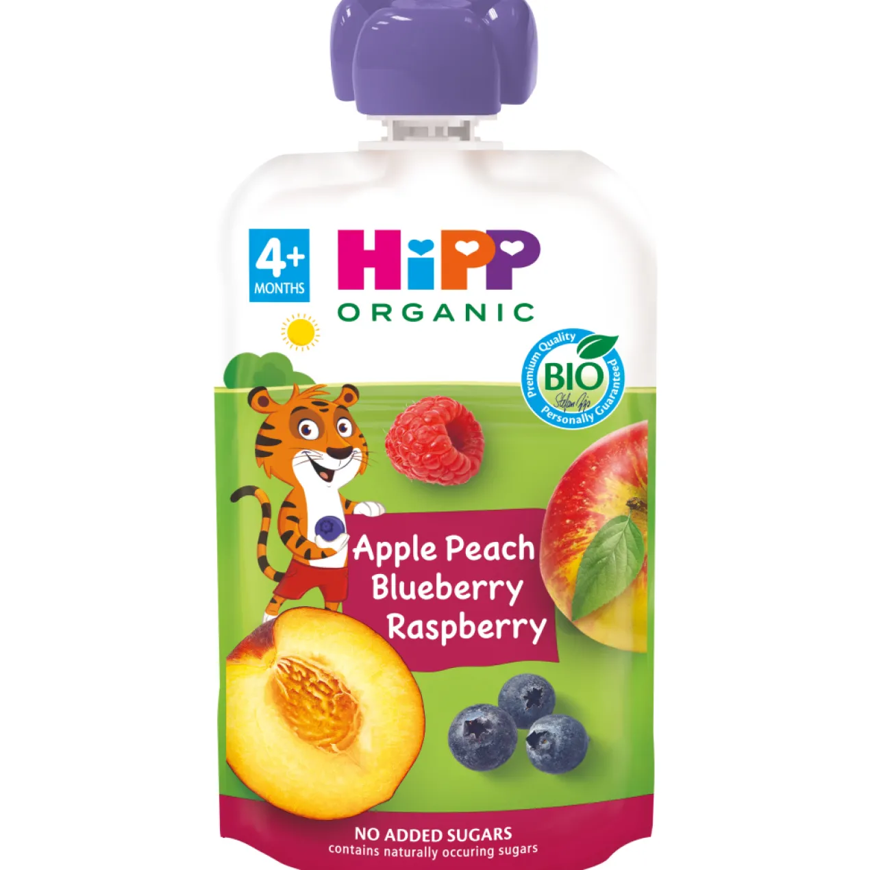 Saqueta 100% Frutas Pêssego, Maçã e Fruta do Bosque BIO