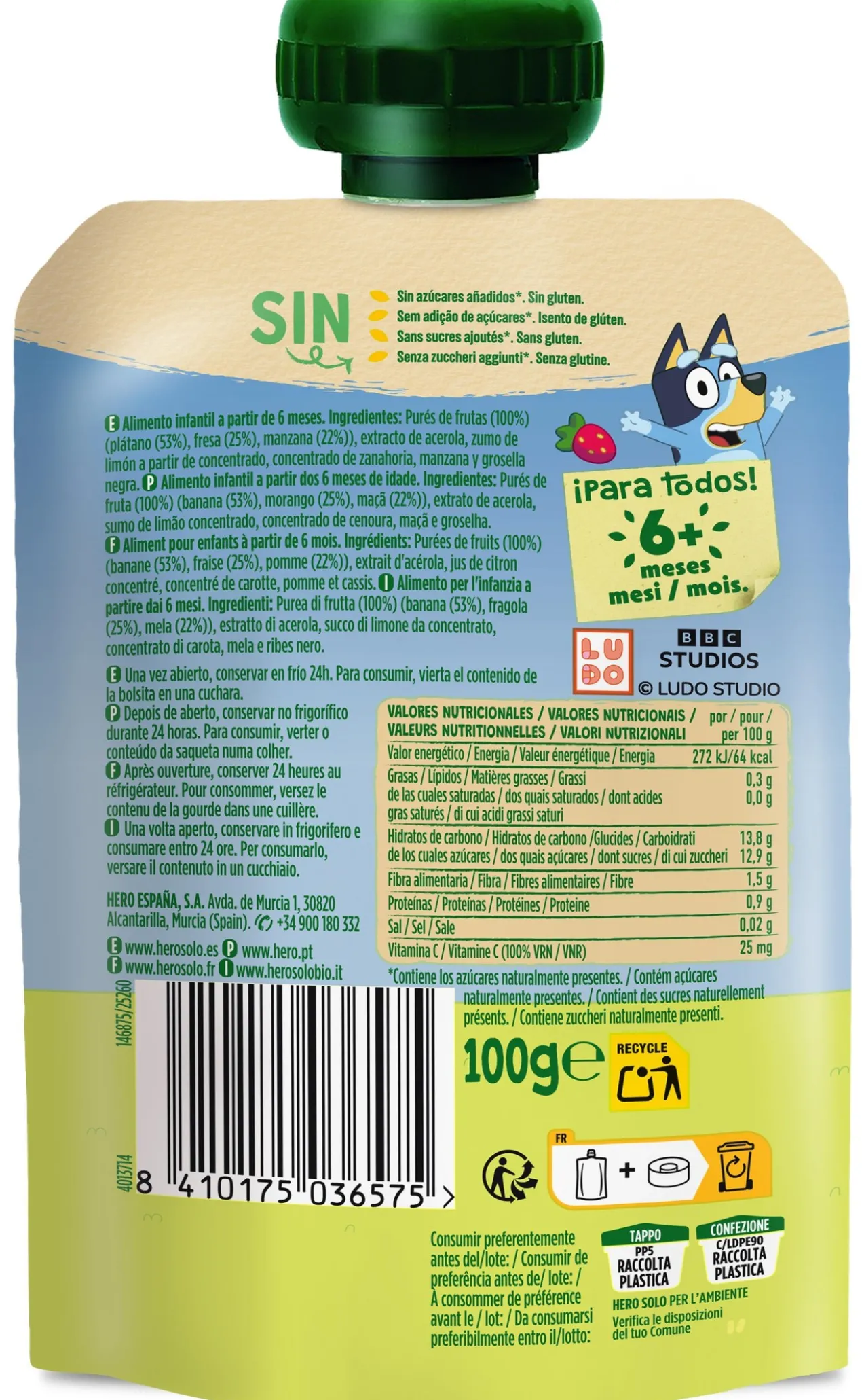 Saqueta Mi Fruta de Banana e Morango Hero Nanos